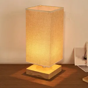 Maria - Rectangular Fabric Table Lamp - Beige with Wood Pedestal