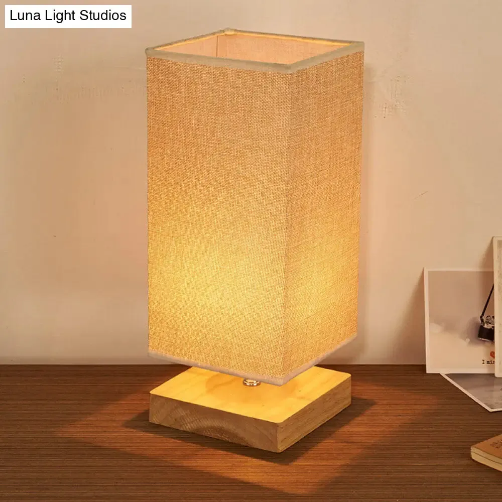 Maria - Rectangular Fabric Table Lamp - Beige with Wood Pedestal