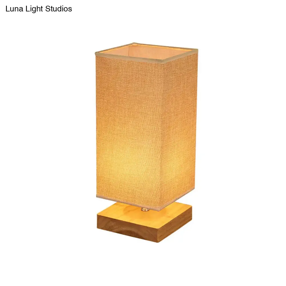 Maria - Rectangular Fabric Table Lamp - Beige with Wood Pedestal