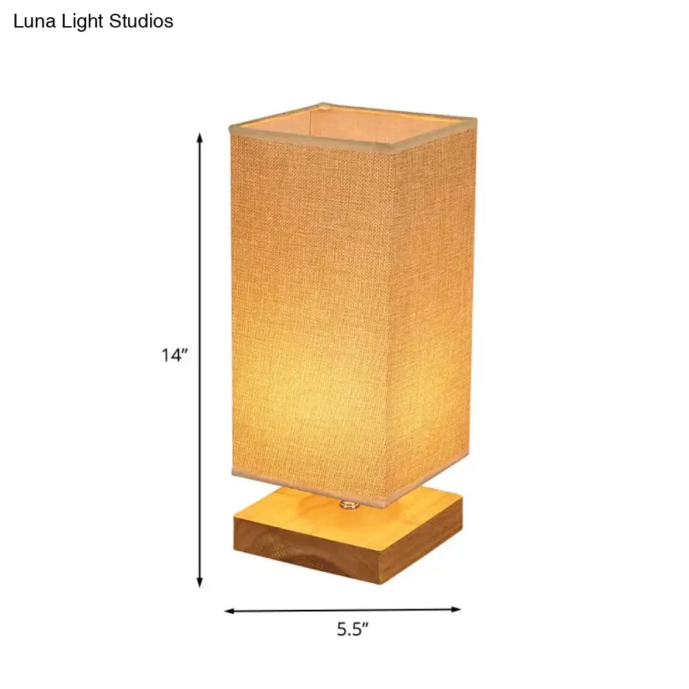 Maria - Rectangular Fabric Table Lamp - Beige with Wood Pedestal