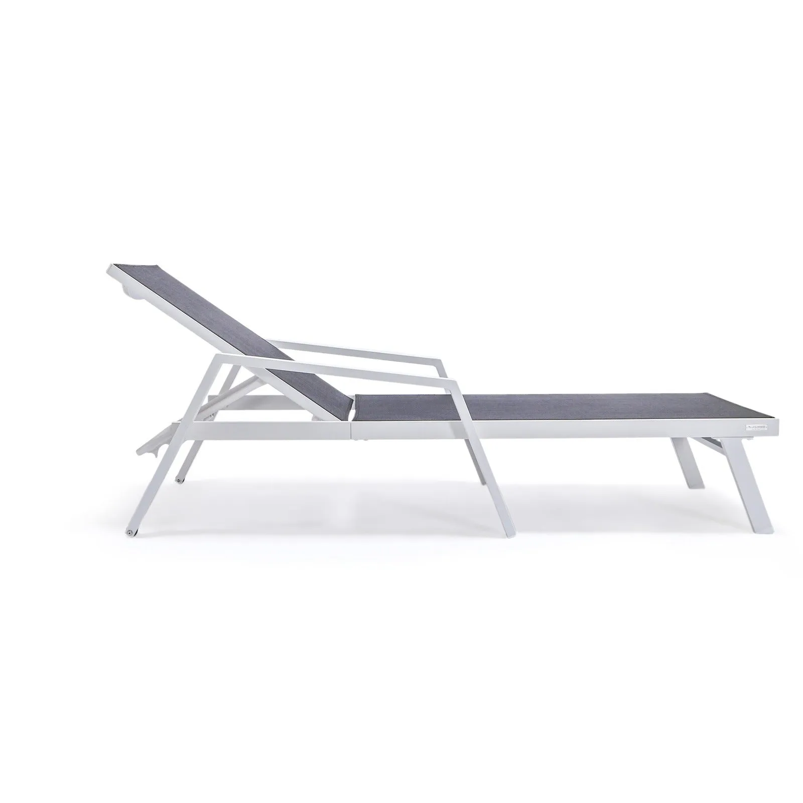 Marlin Patio Chaise Lounge Chair with Armrests in White Aluminum Frame, Set of 2