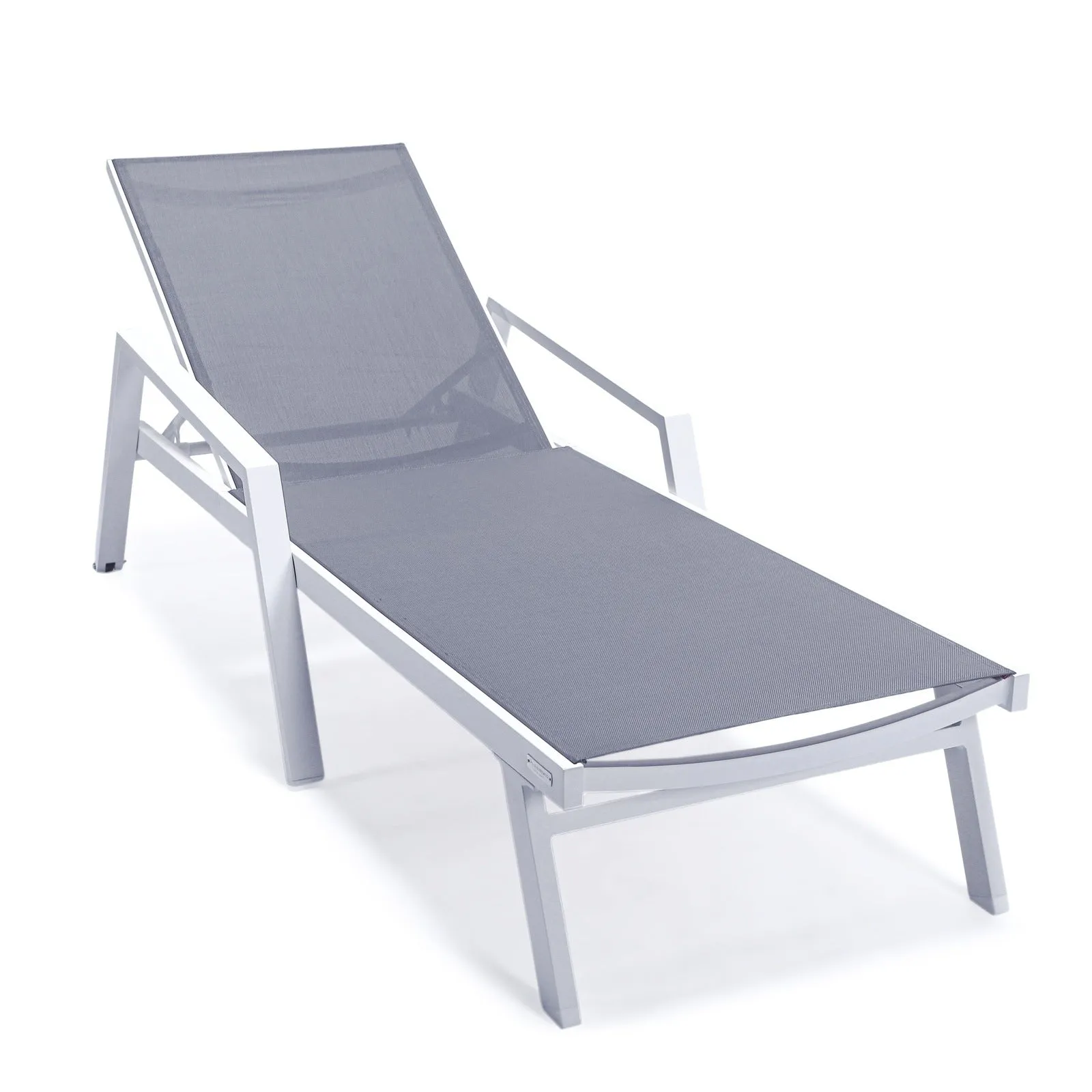 Marlin Patio Chaise Lounge Chair with Armrests in White Aluminum Frame, Set of 2