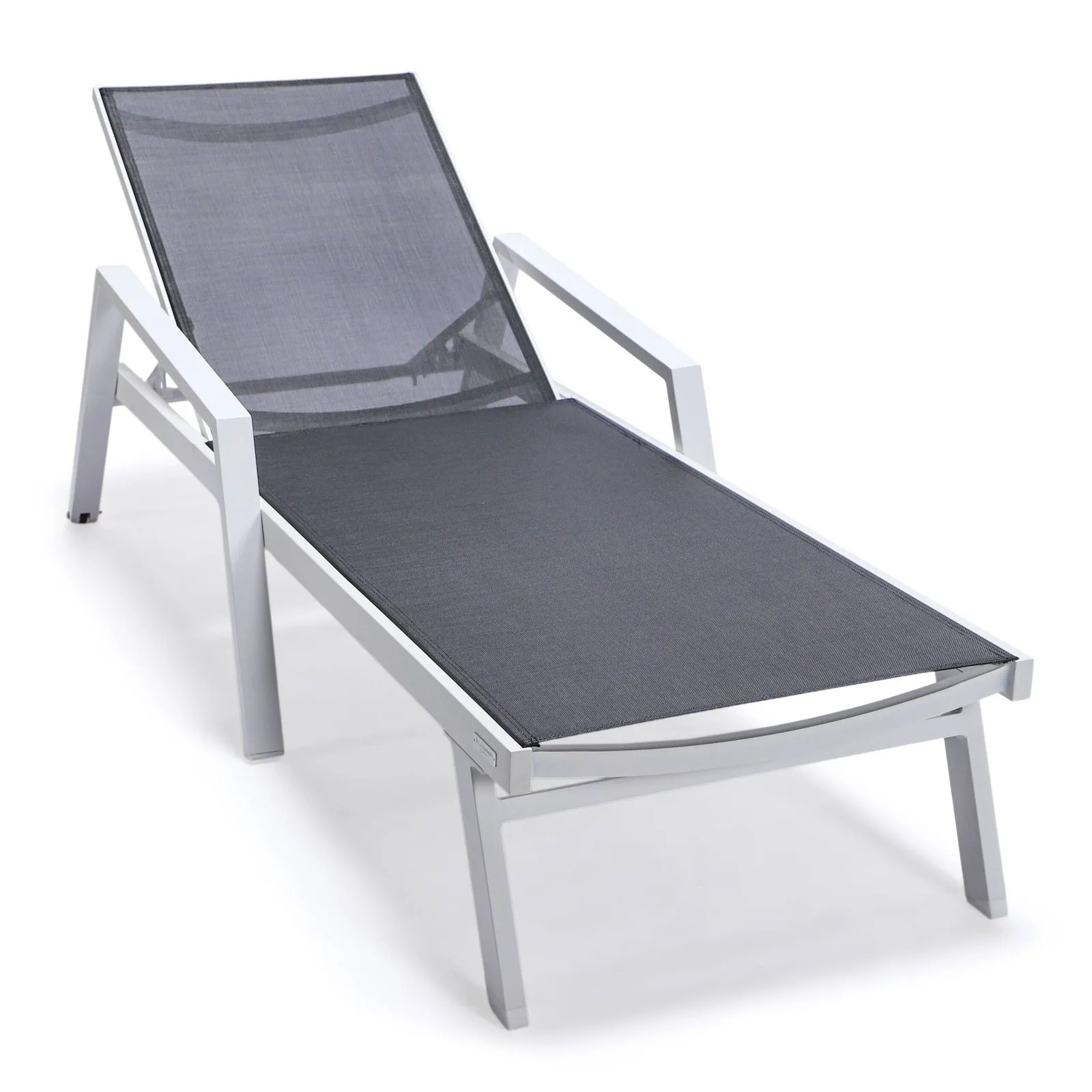 Marlin Patio Chaise Lounge Chair with Armrests in White Aluminum Frame, Set of 2