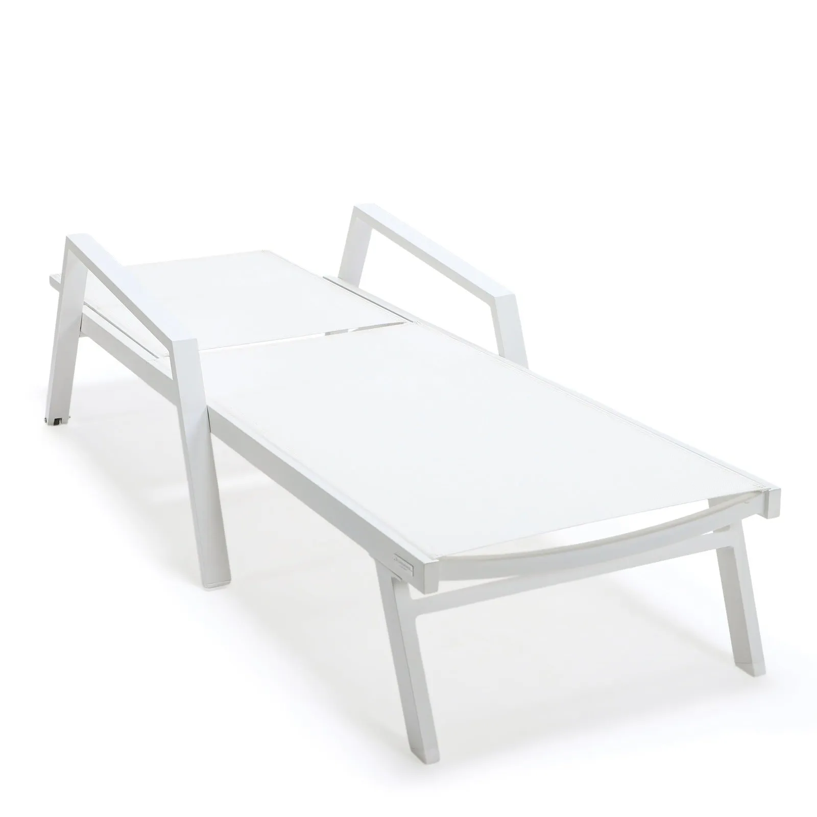 Marlin Patio Chaise Lounge Chair with Armrests in White Aluminum Frame, Set of 2