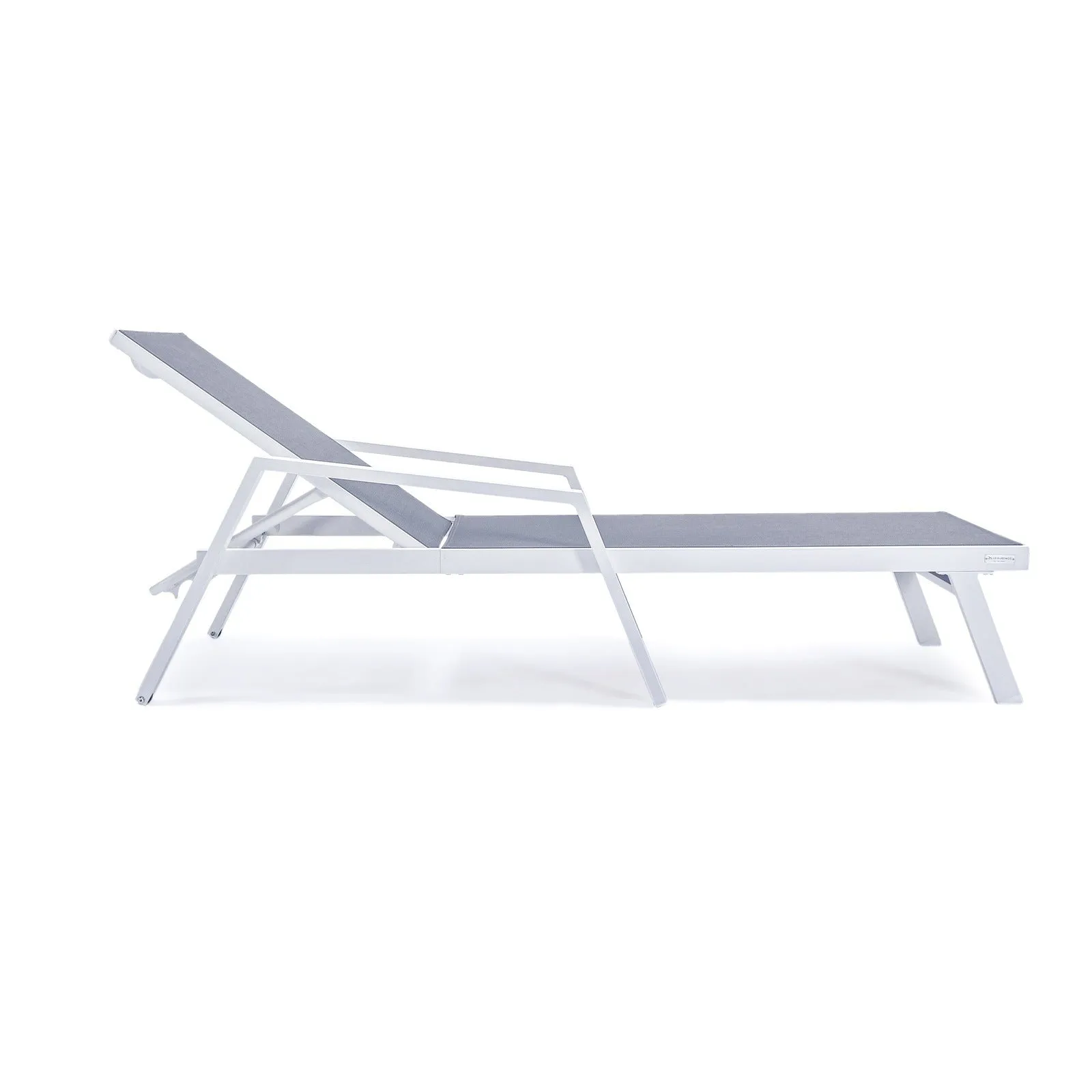 Marlin Patio Chaise Lounge Chair with Armrests in White Aluminum Frame, Set of 2