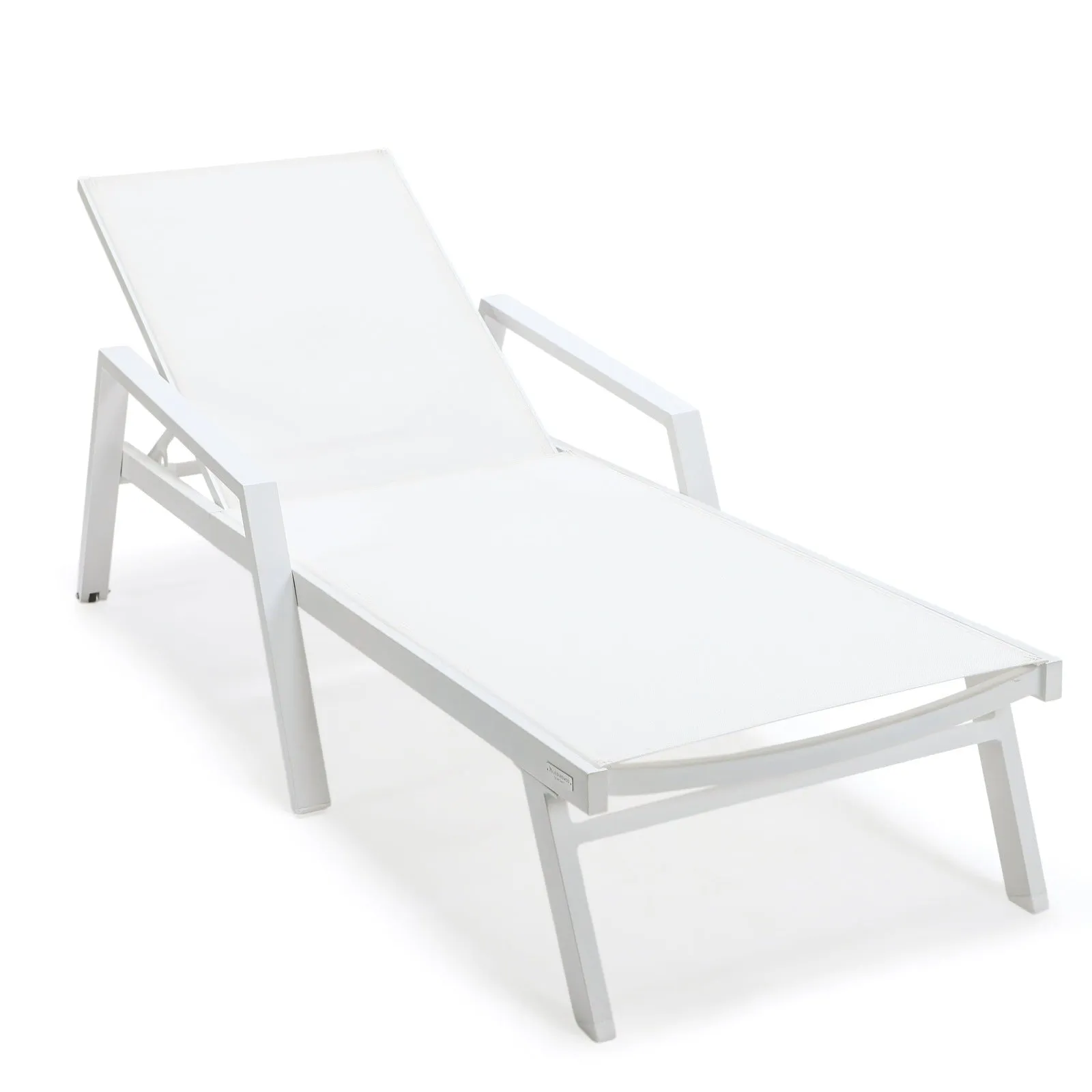 Marlin Patio Chaise Lounge Chair with Armrests in White Aluminum Frame, Set of 2