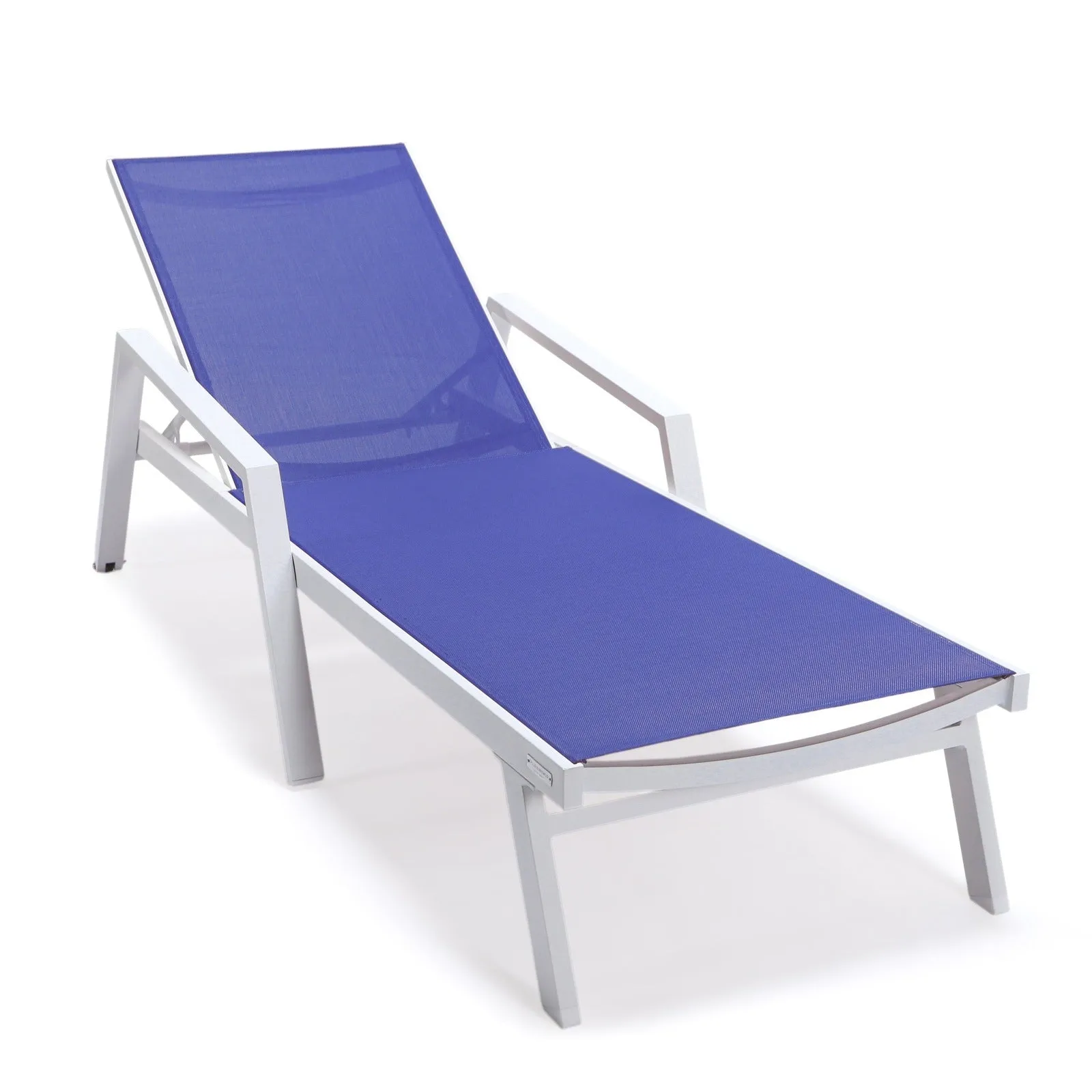 Marlin Patio Chaise Lounge Chair with Armrests in White Aluminum Frame, Set of 2