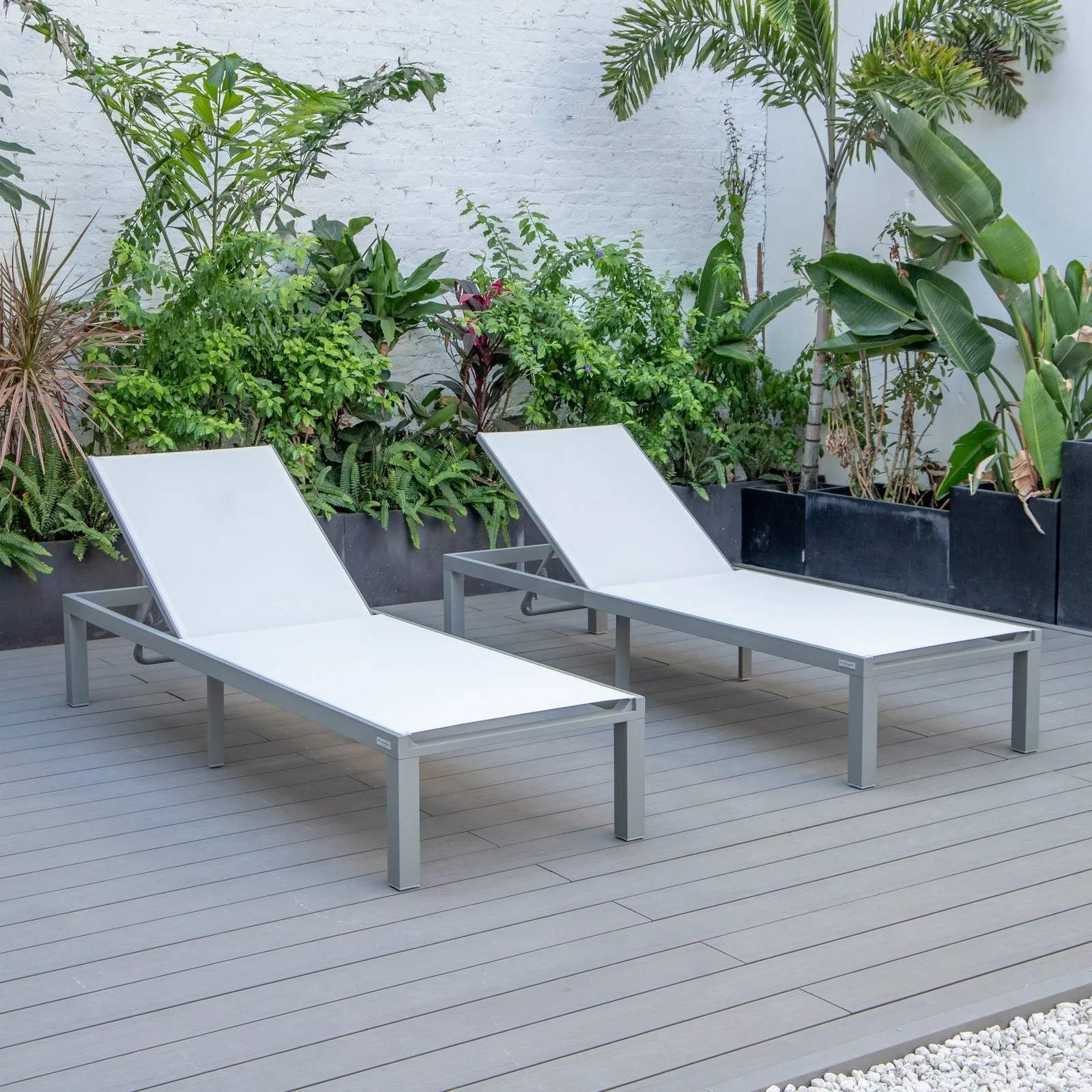 Marlin Patio Chaise Lounge Chair with Grey Aluminum Frame, Set of 2