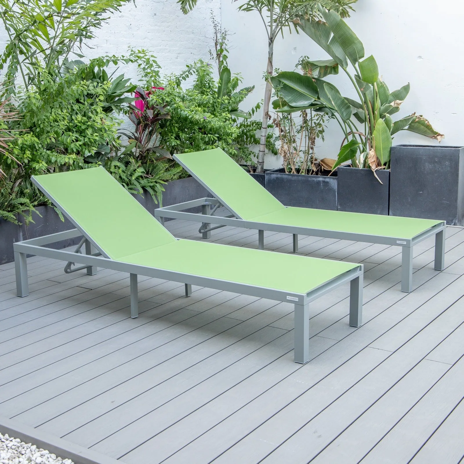 Marlin Patio Chaise Lounge Chair with Grey Aluminum Frame, Set of 2