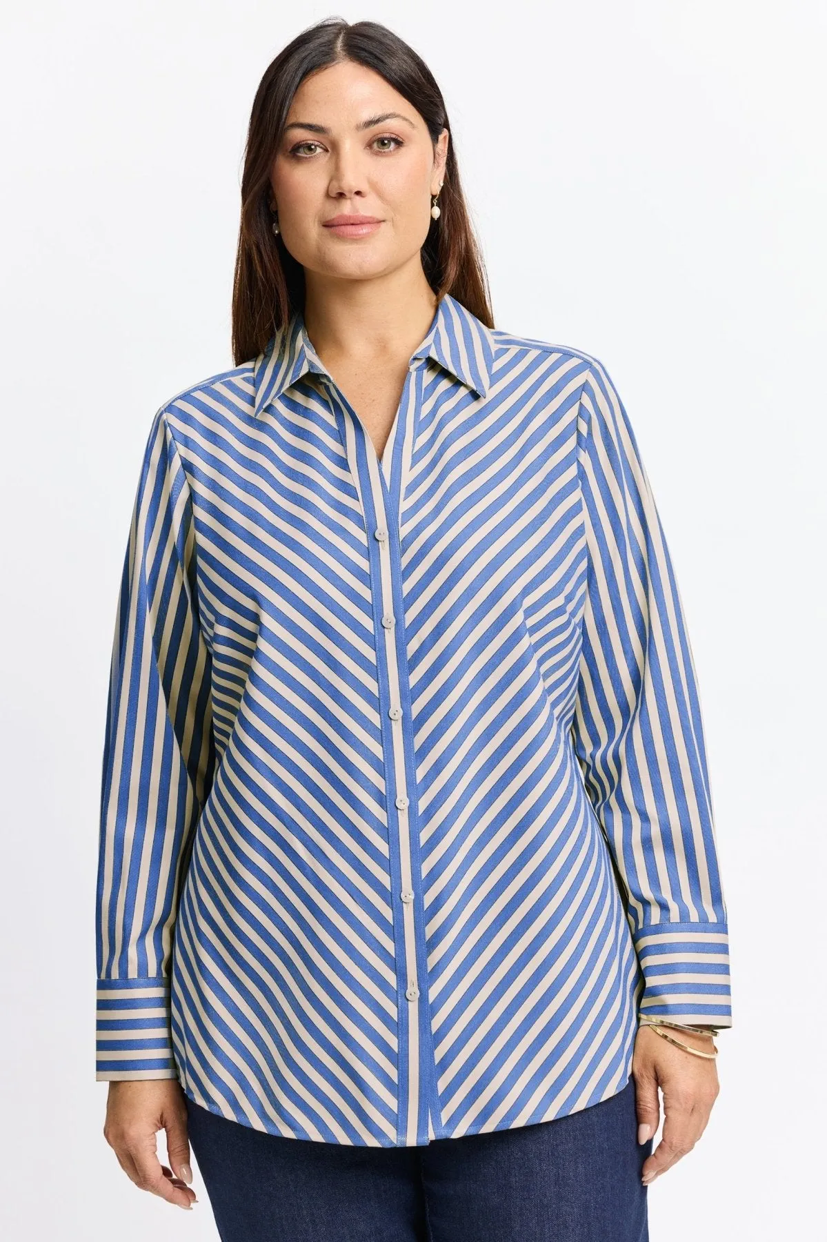 Mary Plus Essential Stretch Striped No Iron Shirt