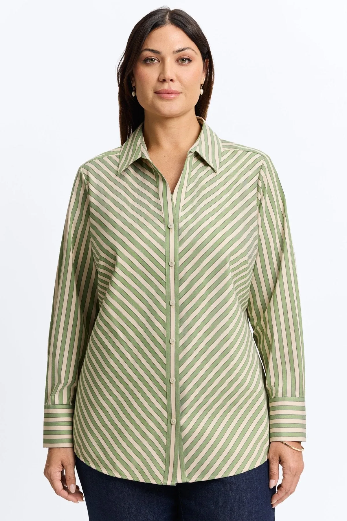 Mary Plus Essential Stretch Striped No Iron Shirt