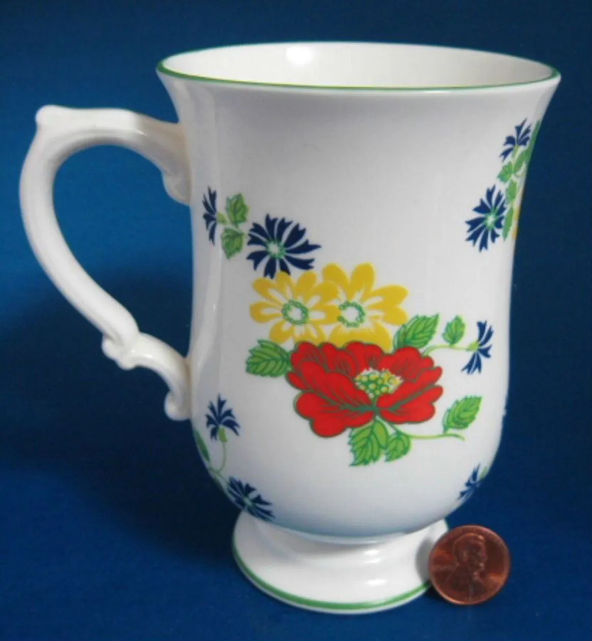 Mug English Garden Bone China Red Blue Green Crown Staffordshire Grandmug 1950s