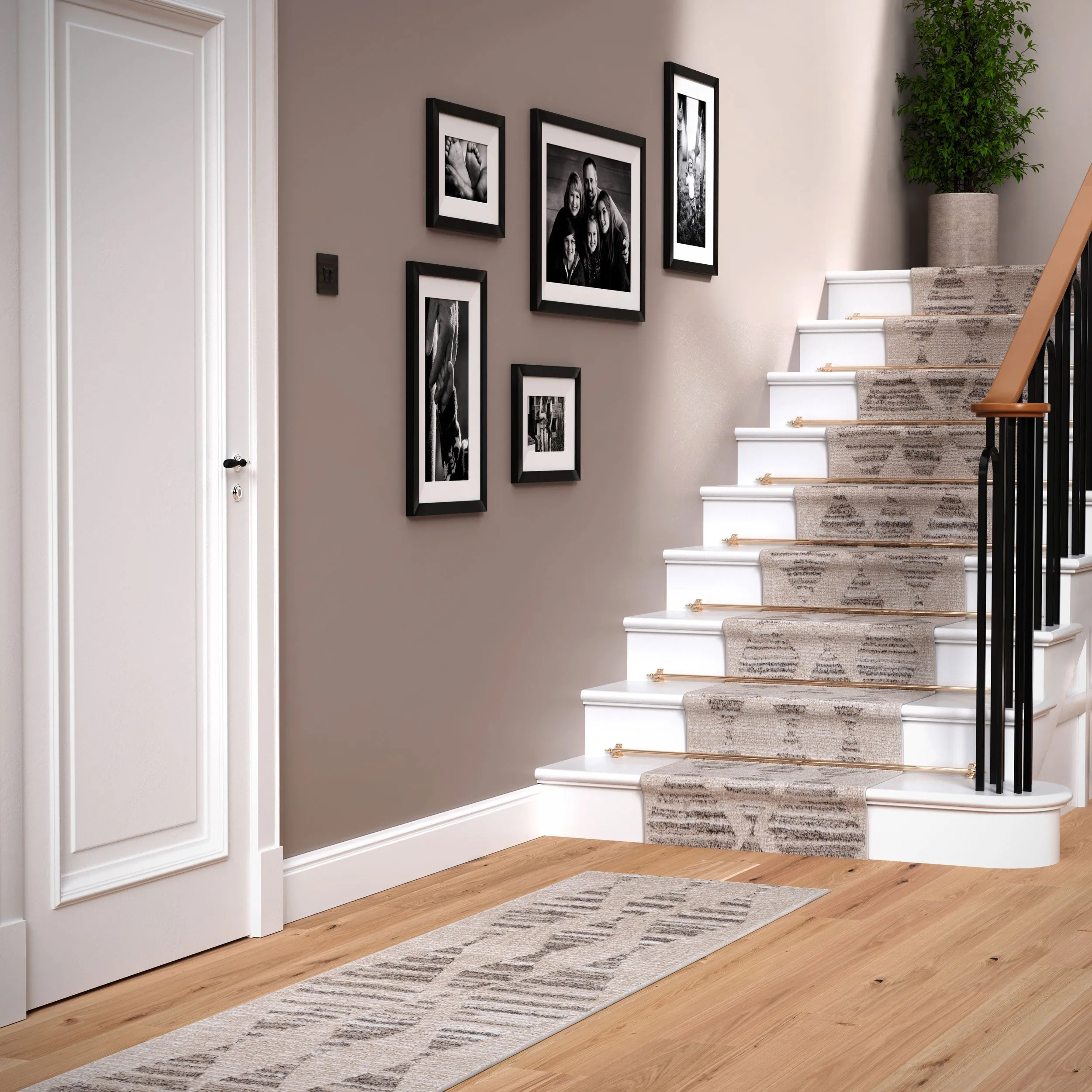 Neutral Diamond Pattern Stair Carpet