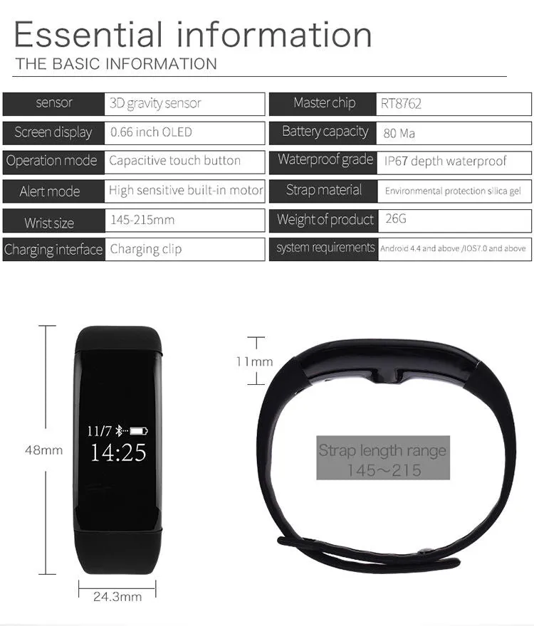 OLED Touch Screen Smart Watch with BP & HR Monitor, Passometer and More