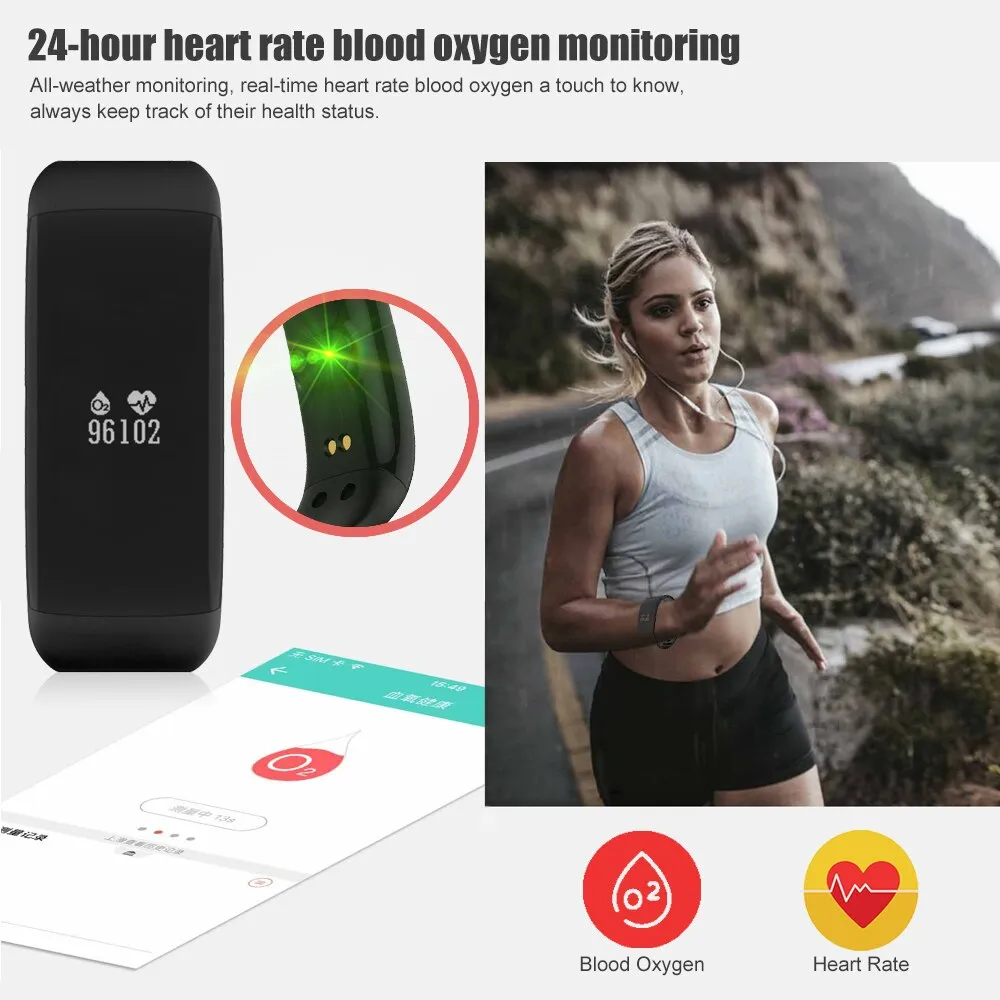 OLED Touch Screen Smart Watch with BP & HR Monitor, Passometer and More