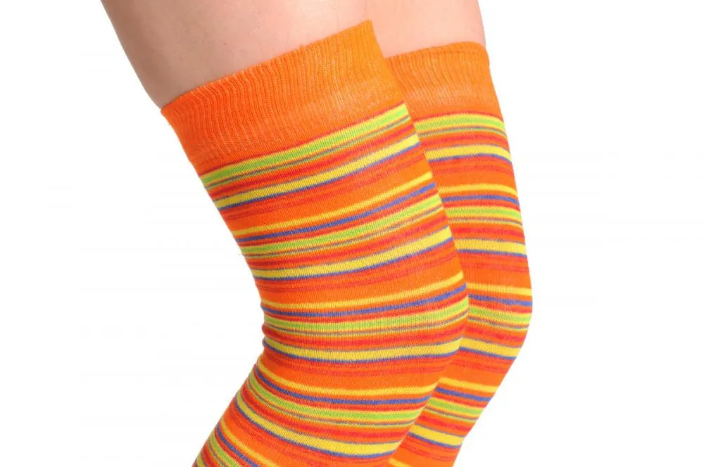 Orange Yellow Lime Green & Navy Blue Thin Stripes