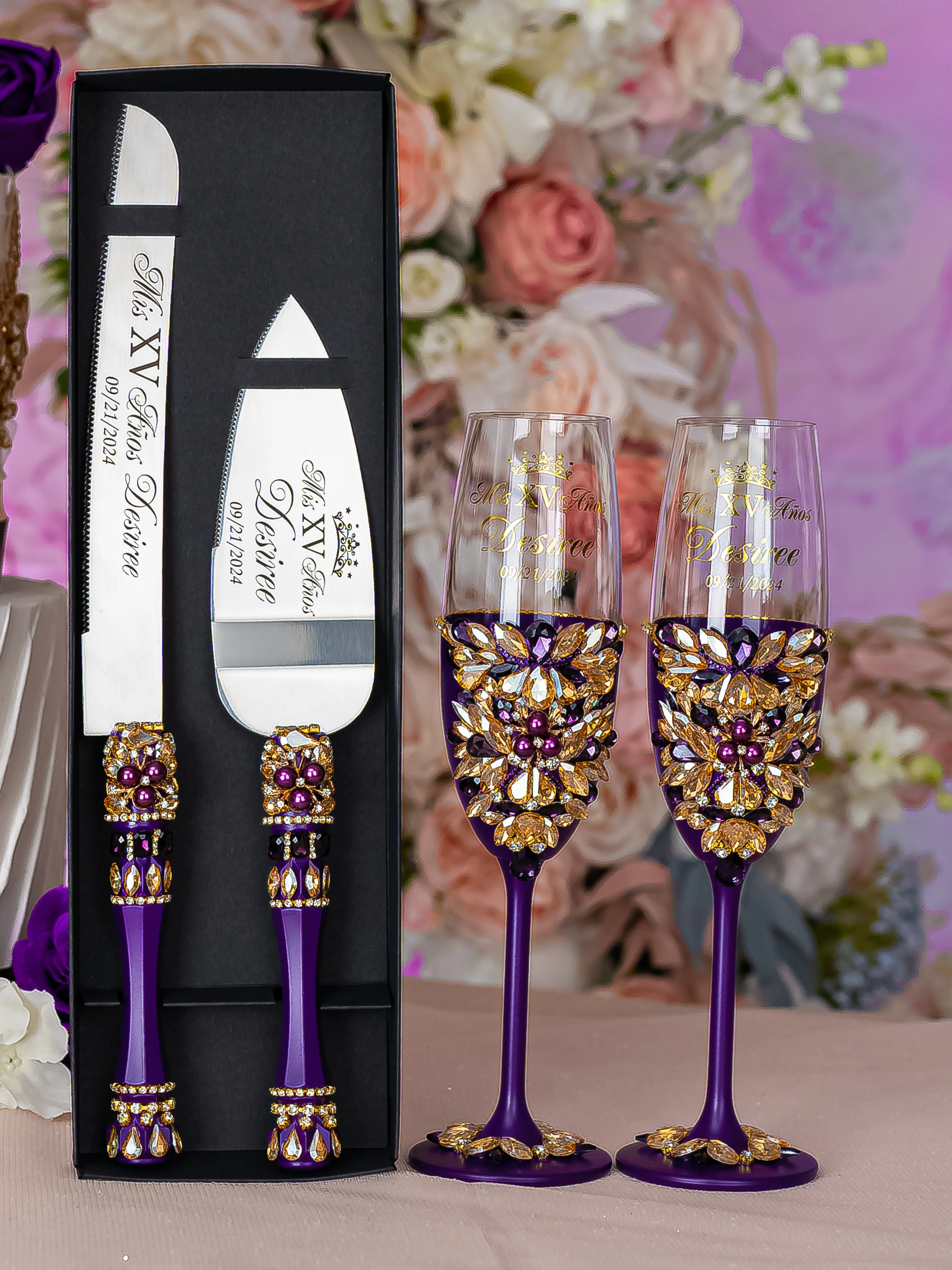 Purple Gold Quinceanera Bottle