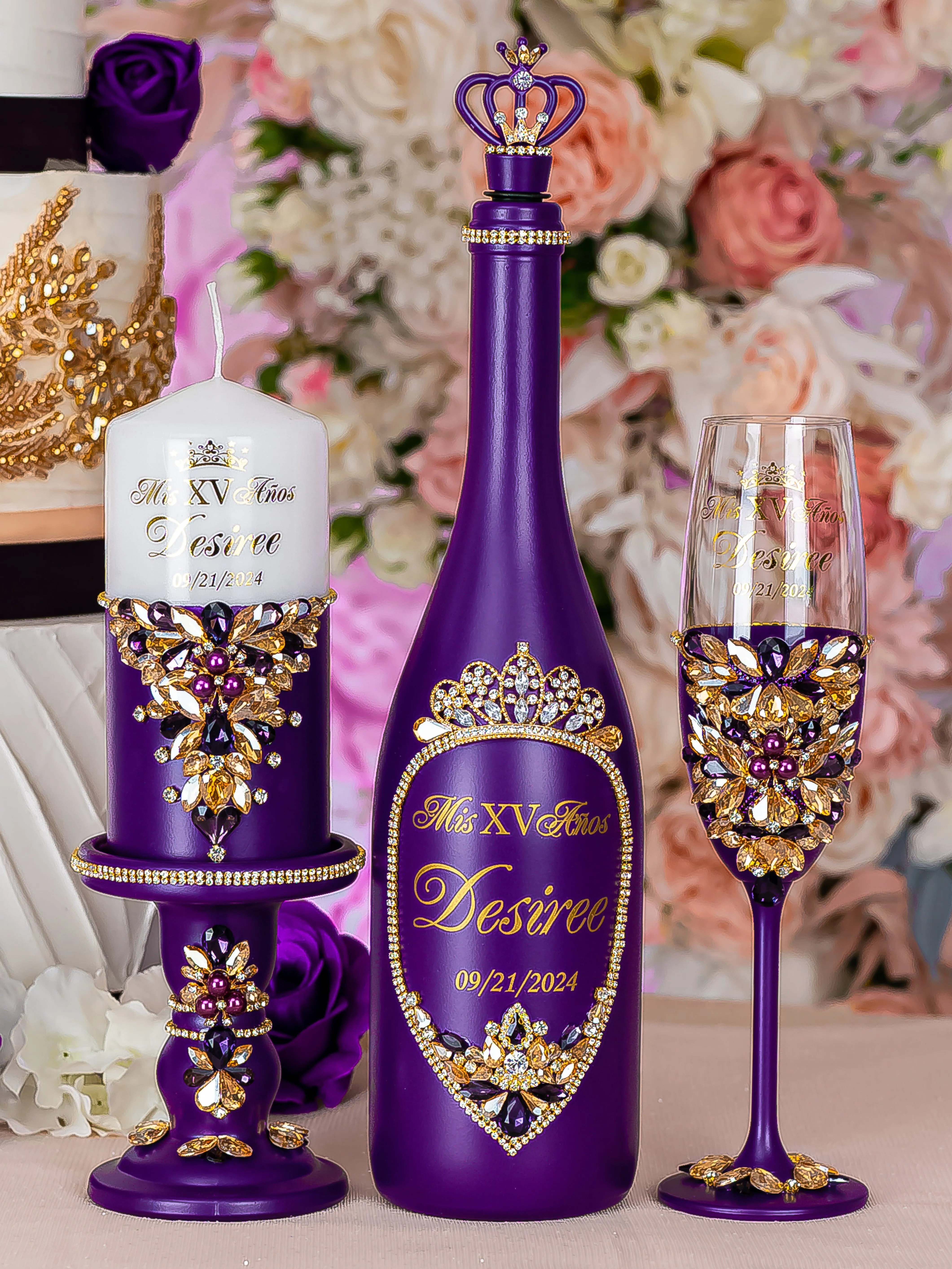 Purple Gold Quinceanera Bottle