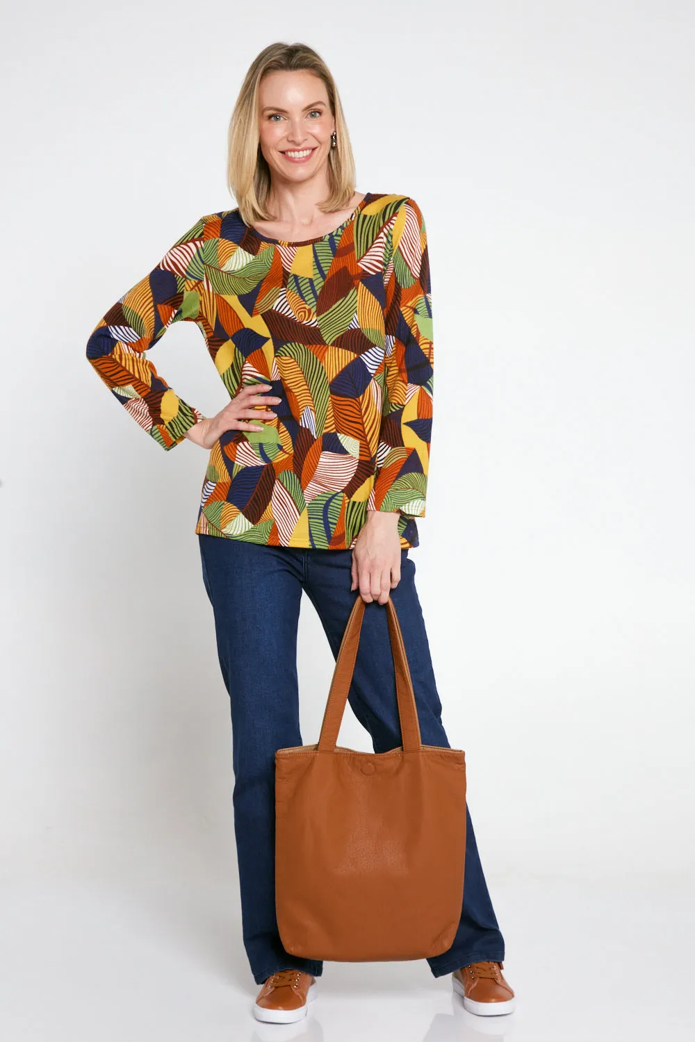 Reversible Shopper Tote & Clutch - Tan/Camel