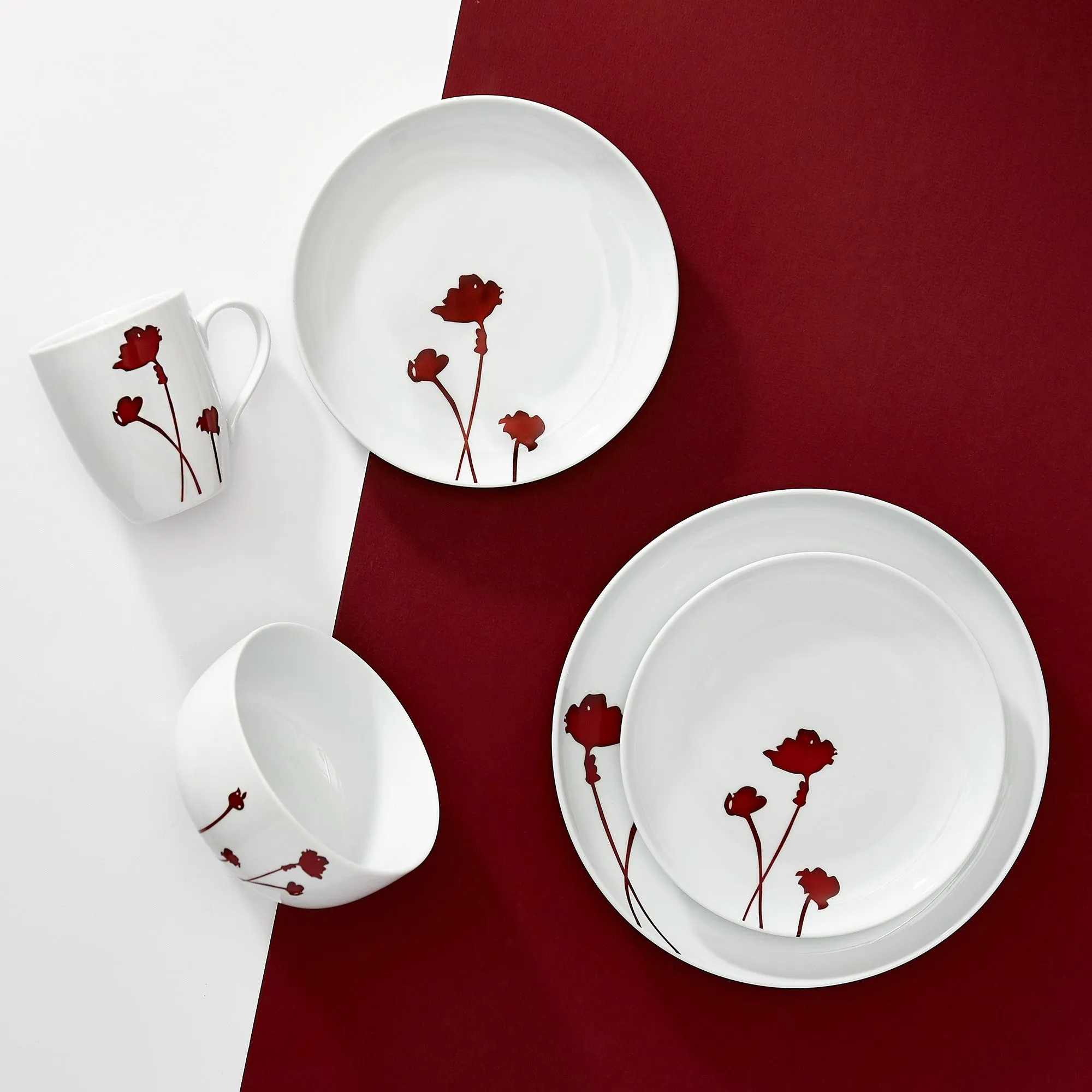 Safdie & Co. Dinnerware Set 16Piece Scarlet, Service for 4