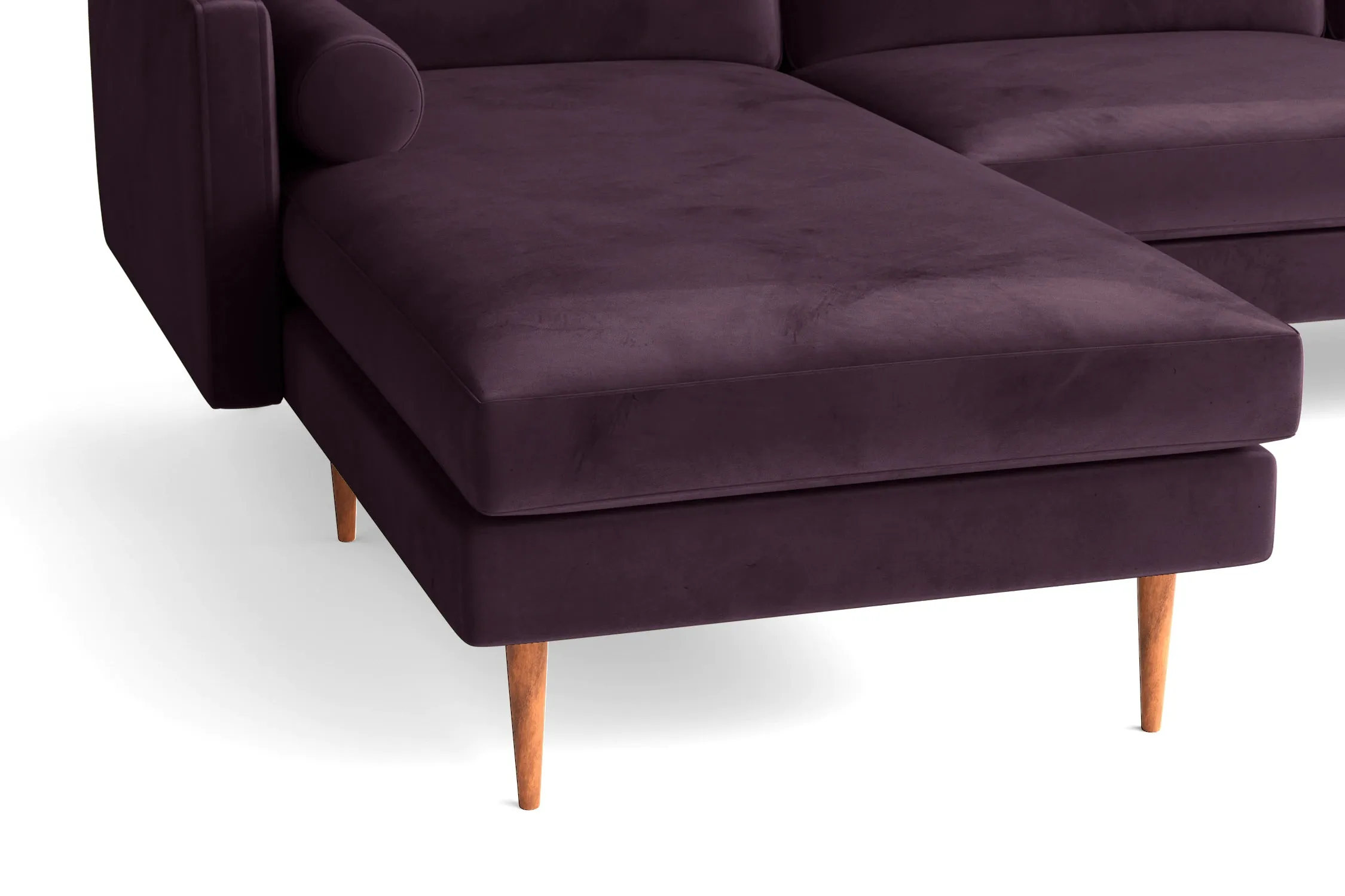 Salerno 3 Seater Left Hand Facing Chaise Lounge Corner Sofa Purple Velvet