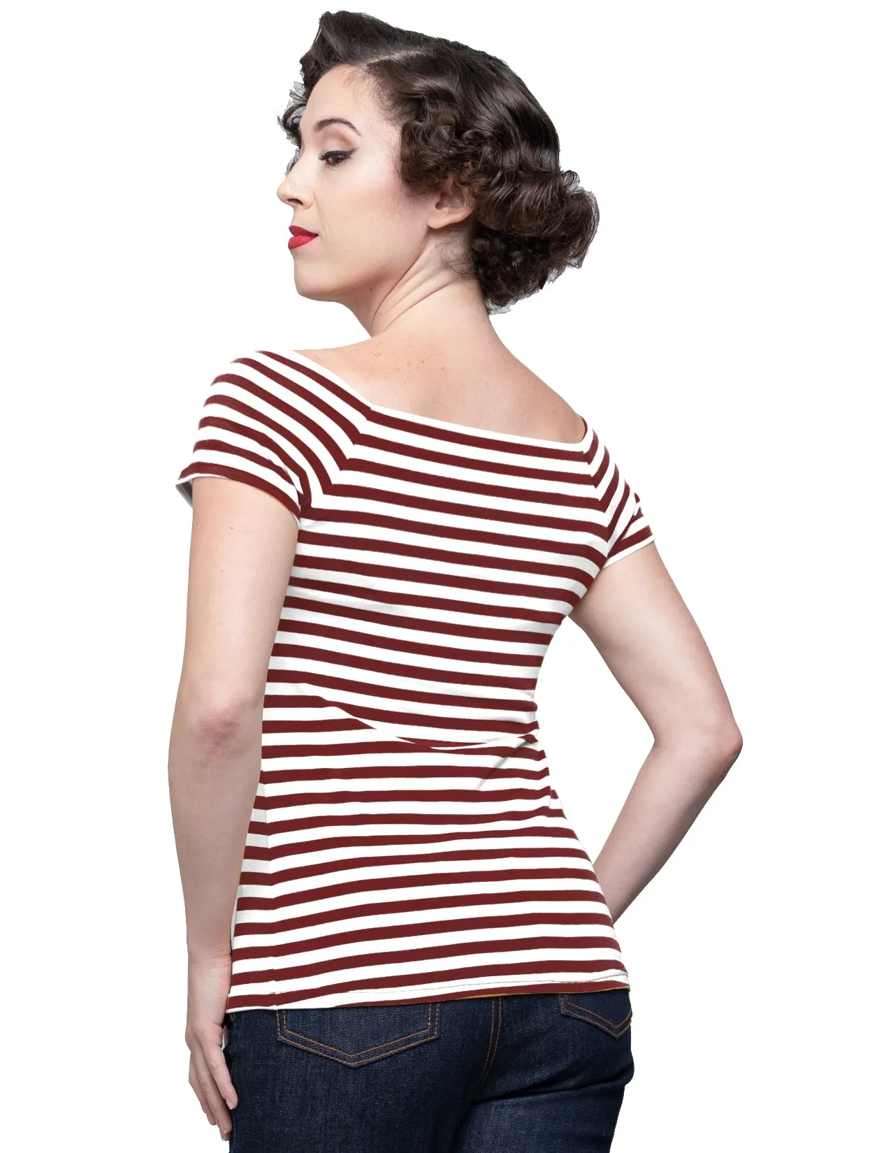 Sandra Dee Striped Top in Burgundy/Ivory