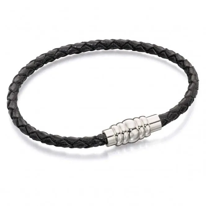 Skinny Black Leather Magnetic Clasp Bracelet B5401