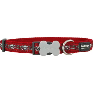 Skull & Roses Red Dog Collar