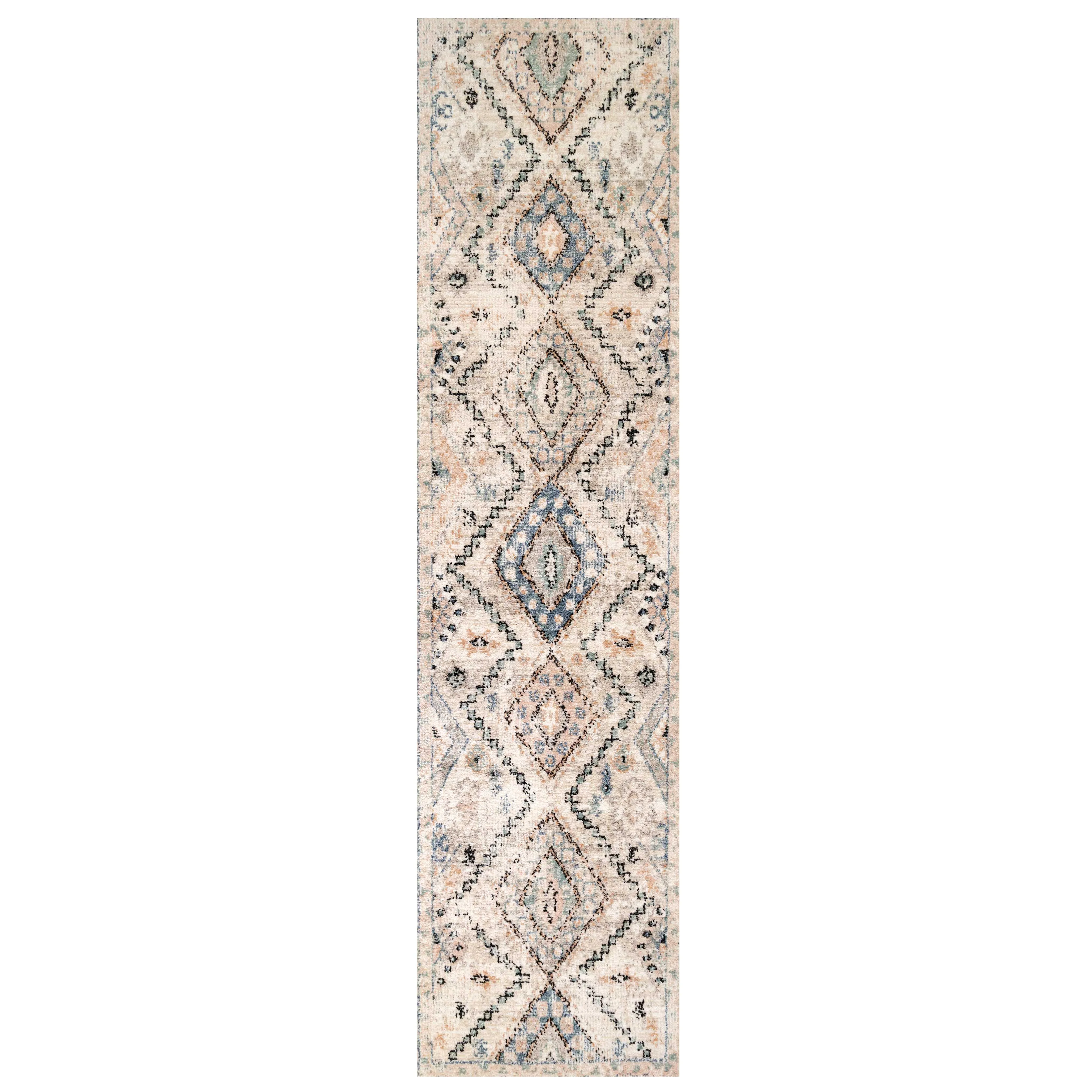 Soft Natural Blue Aztec Hallway Rug