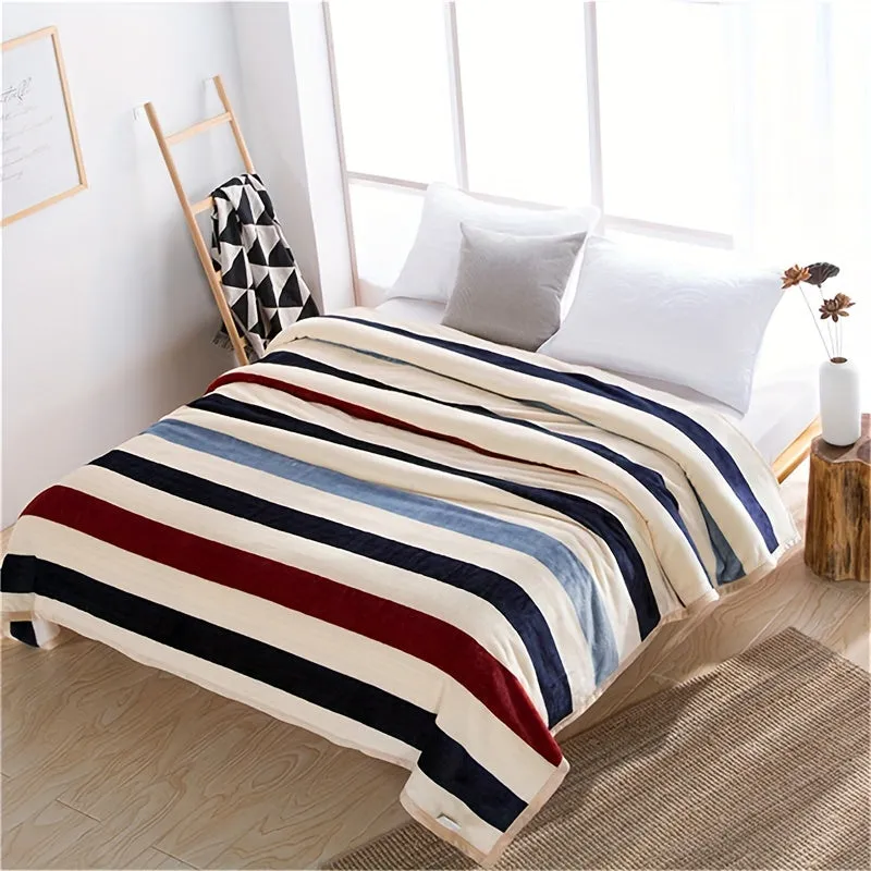 Soft Striped Flannel Blanket Perfect for Home and Travel