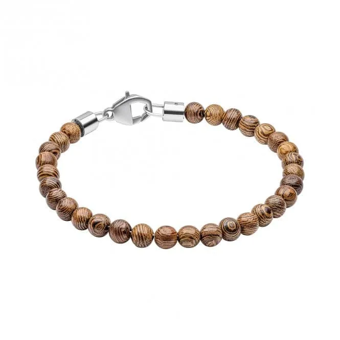 Stainless Steel Round Brown Wood Beads Bracelet B5463