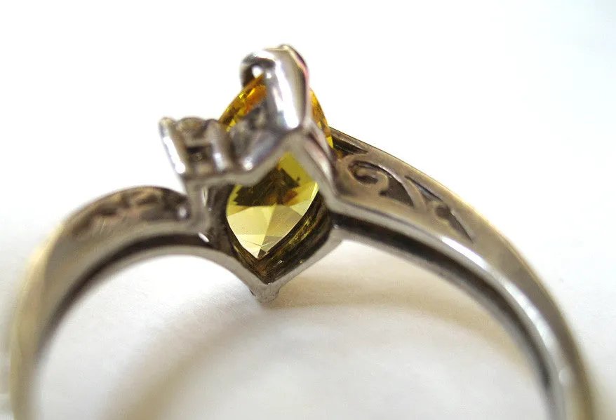 Sterling Silver Yellow and Clear Glass Stone Ring