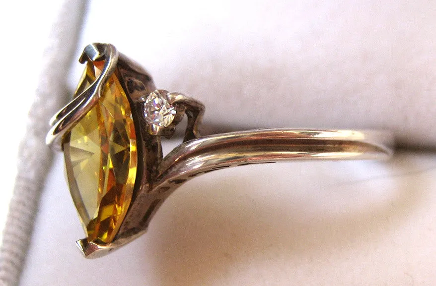 Sterling Silver Yellow and Clear Glass Stone Ring