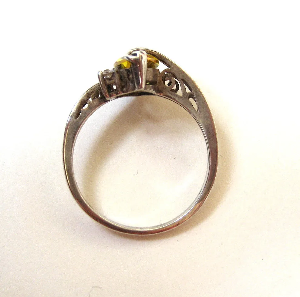 Sterling Silver Yellow and Clear Glass Stone Ring