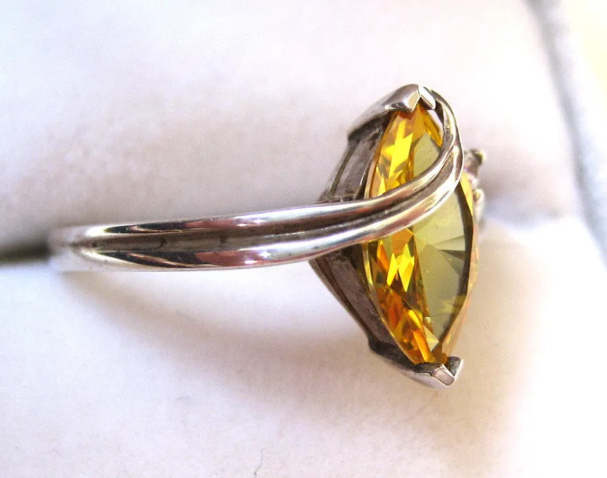 Sterling Silver Yellow and Clear Glass Stone Ring