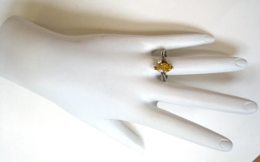 Sterling Silver Yellow and Clear Glass Stone Ring