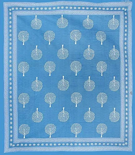 The Trendy Mart Cotton Double Bedsheet Jaipuri/Sanganeri Printed Bedsheets with Pillow Cover, Blue Tree