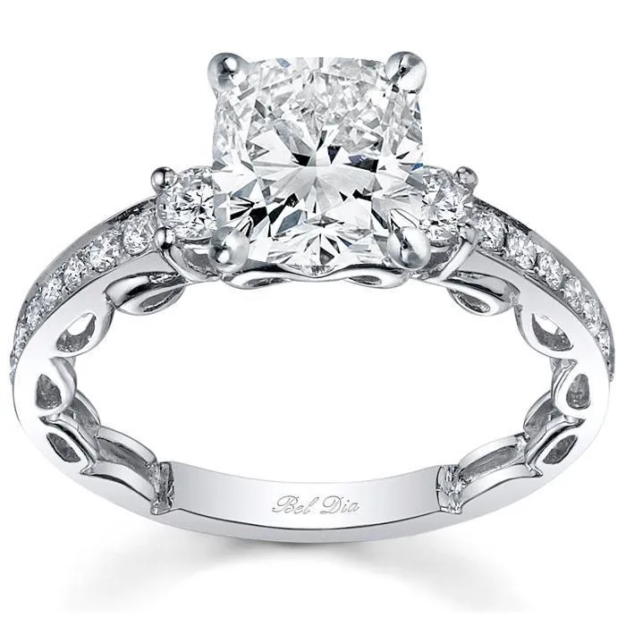 Three Stone Engagement Ring Setting with Diamond Band