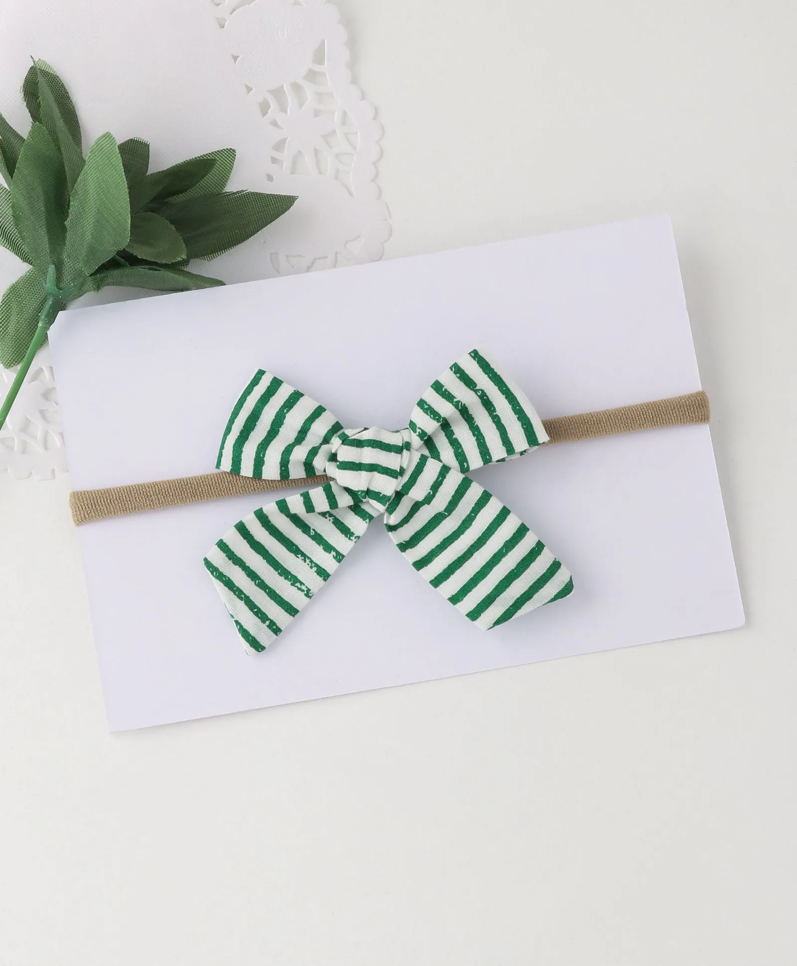 Tiny Striped Knot Bow Headband - Green