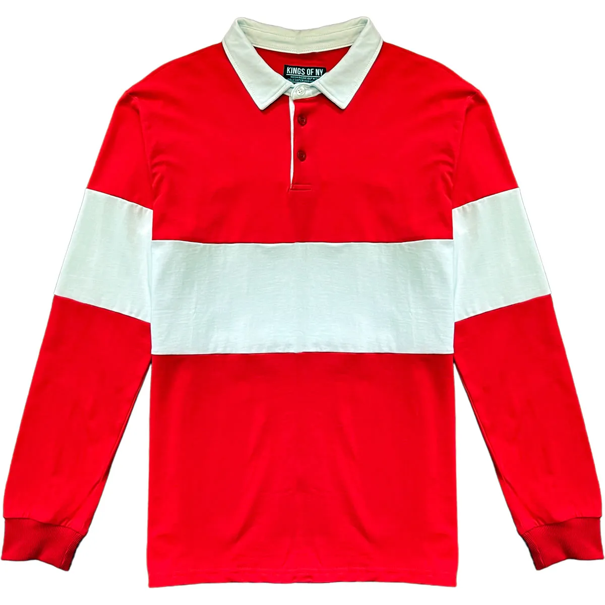 Traditional Red And White Striped Mens Long Sleeve Rugby Shirt