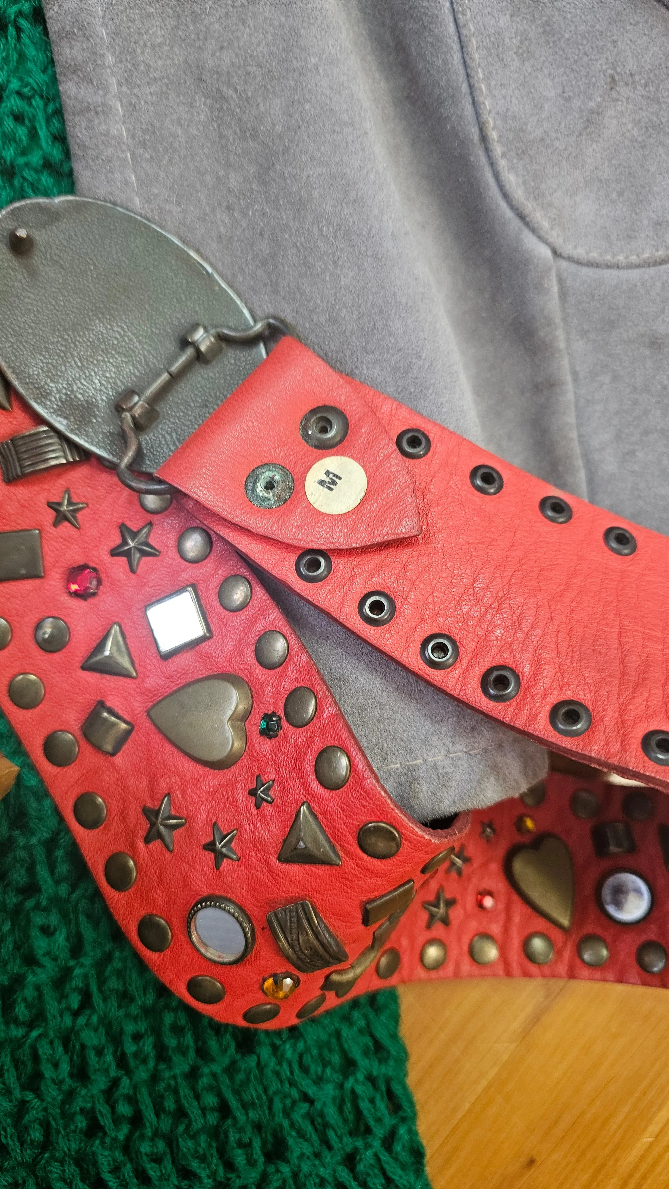 Vintage Red Leather concho Belt M