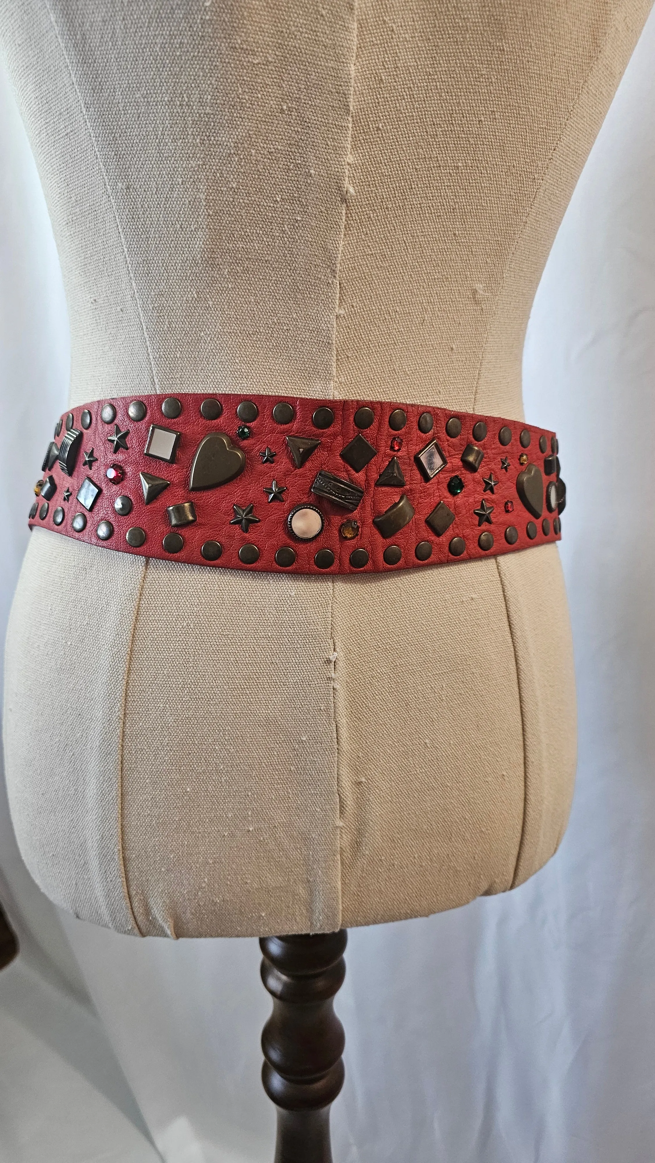 Vintage Red Leather concho Belt M