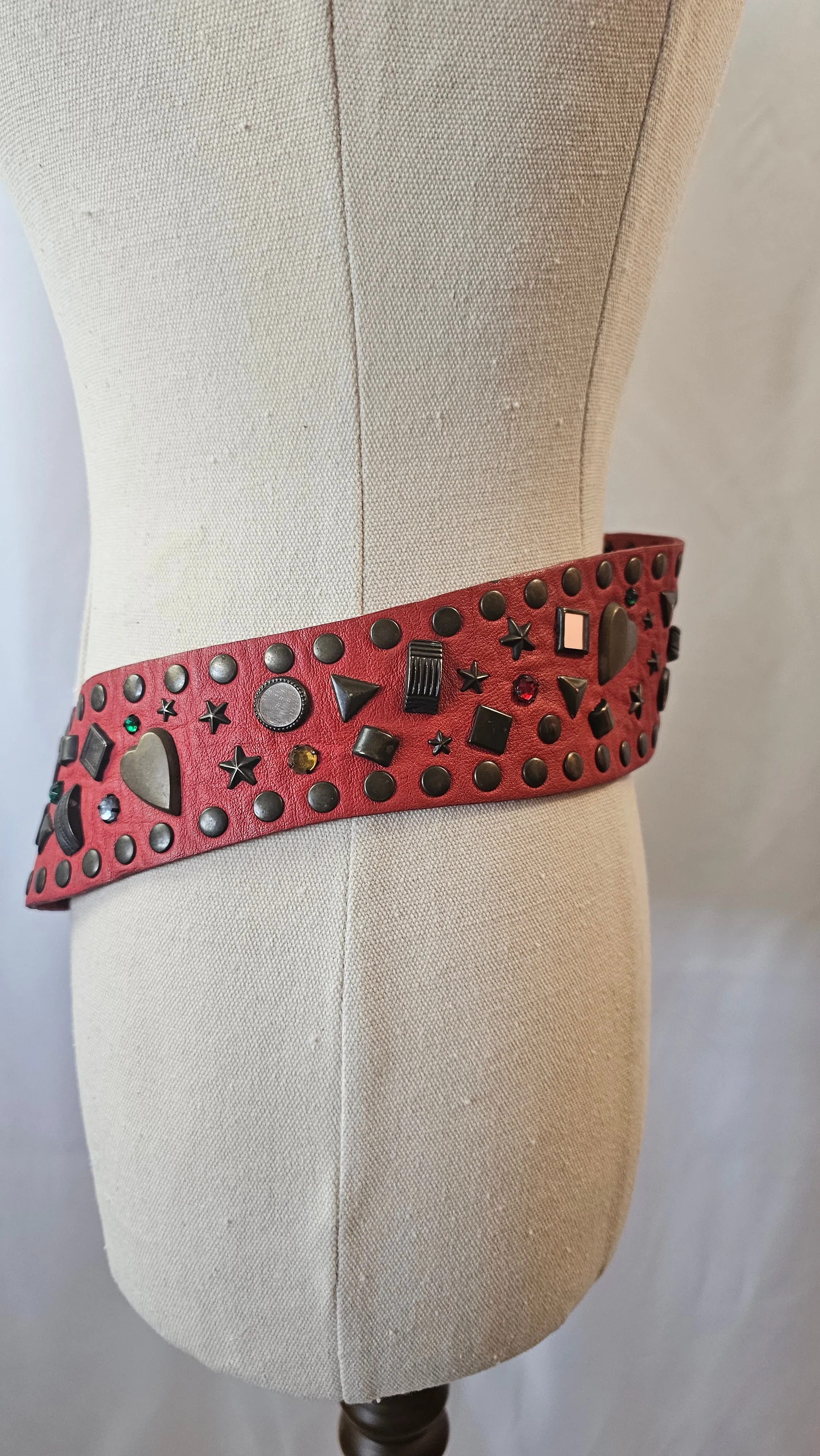 Vintage Red Leather concho Belt M