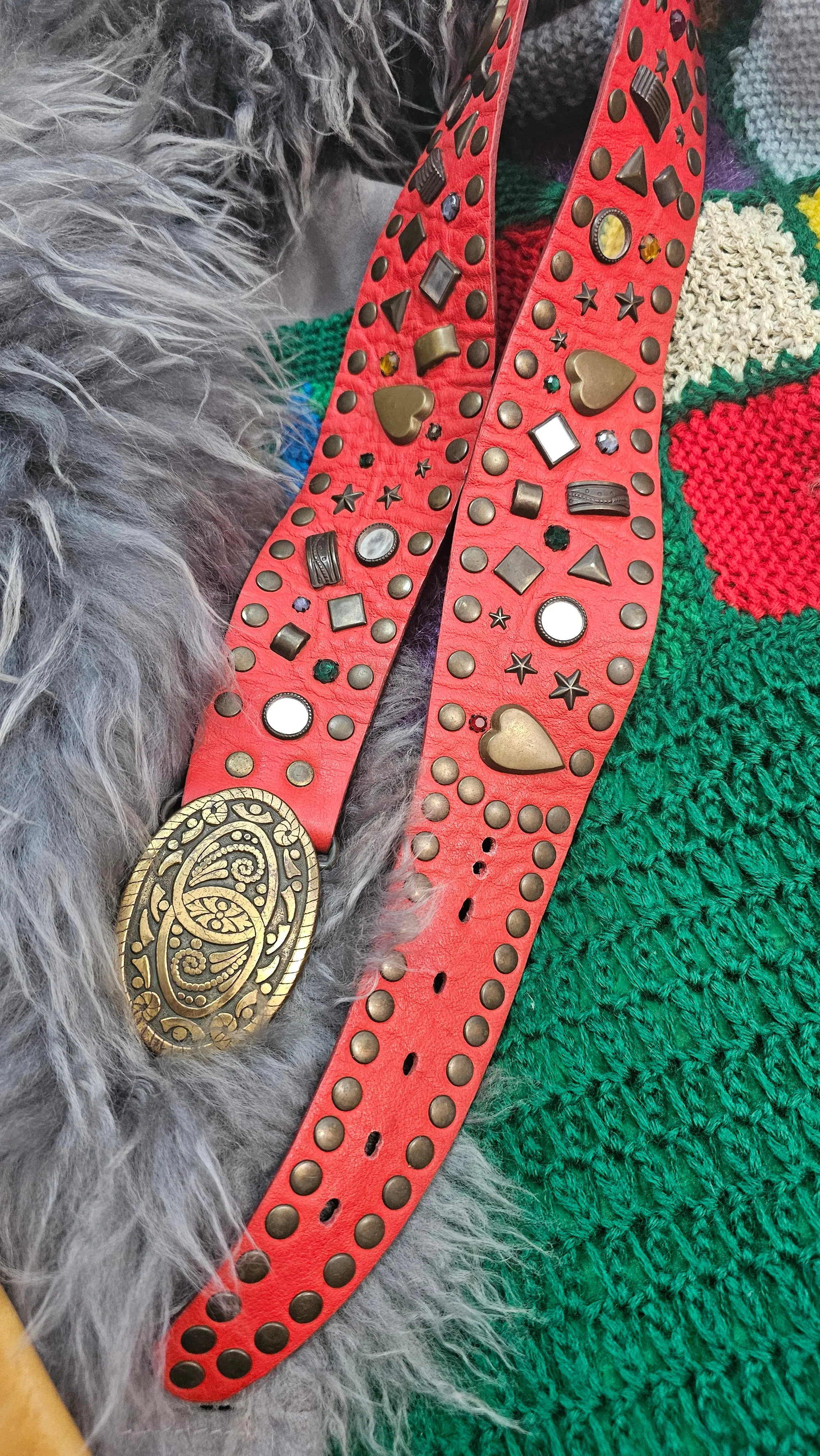 Vintage Red Leather concho Belt M