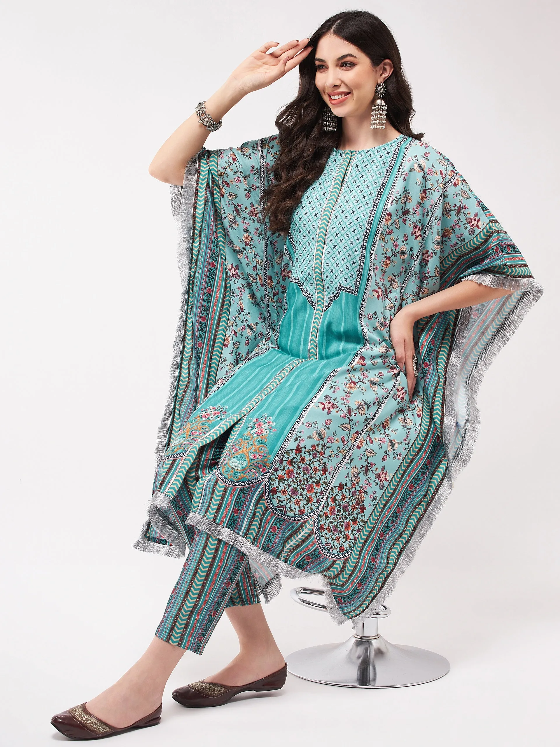 Wedding Inspired Digital Placement Printed Kaftan Kurta