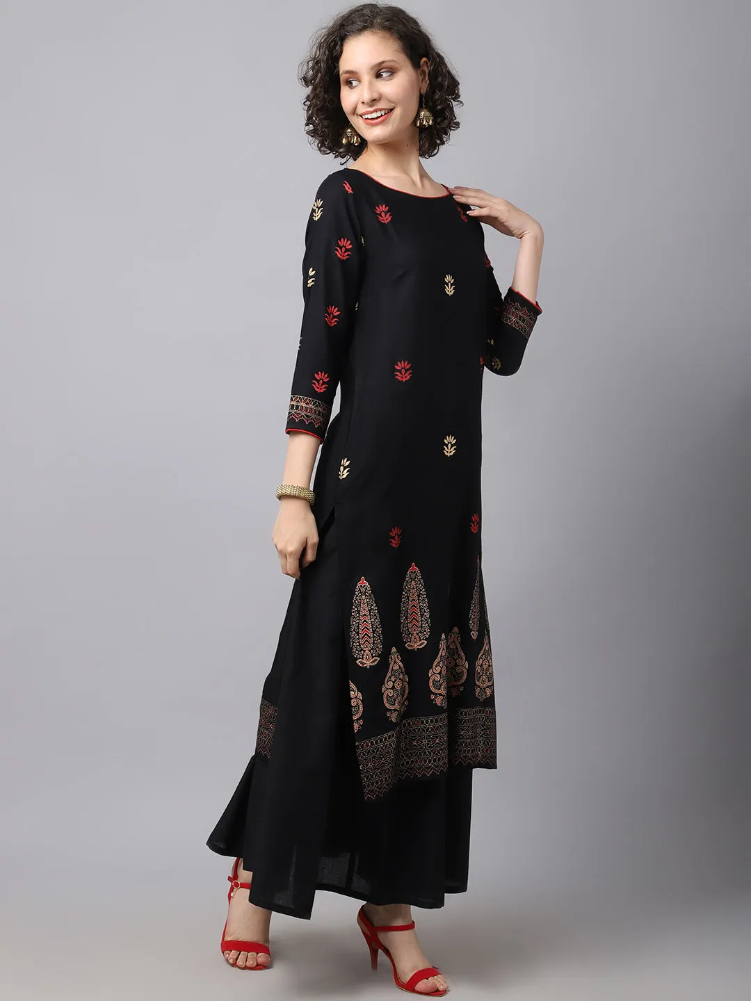 Women Black Ethnic Motifs Embroidered Kurta