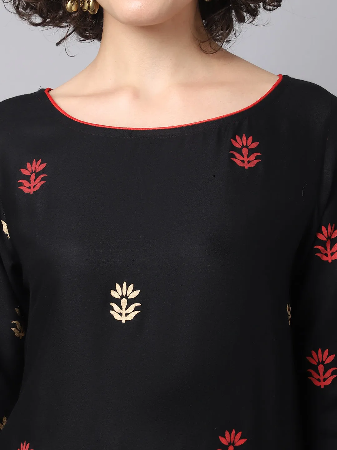 Women Black Ethnic Motifs Embroidered Kurta