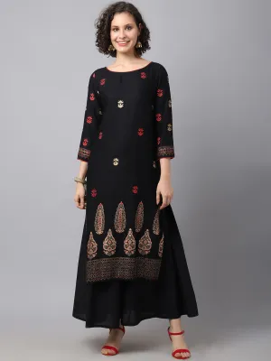 Women Black Ethnic Motifs Embroidered Kurta