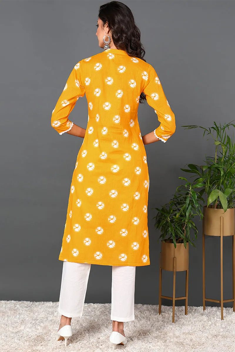 Yellow Cotton Embroidered Ethnic Motifs Straight Kurta