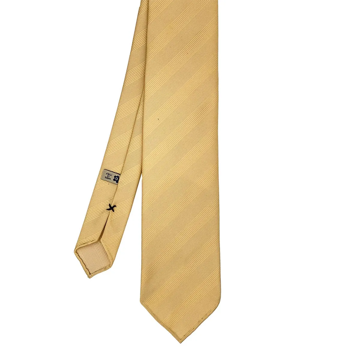 Yellow plain reps pure silk unlined handmade tie - Fumagalli 1891